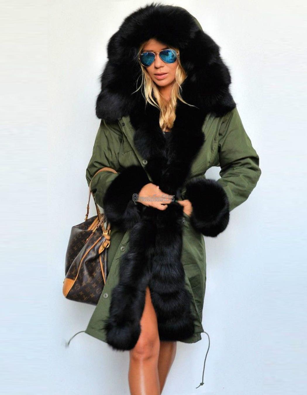 2016 Women's Warm Winter Faux Fur Hooded Parka Coat Overcoat ...