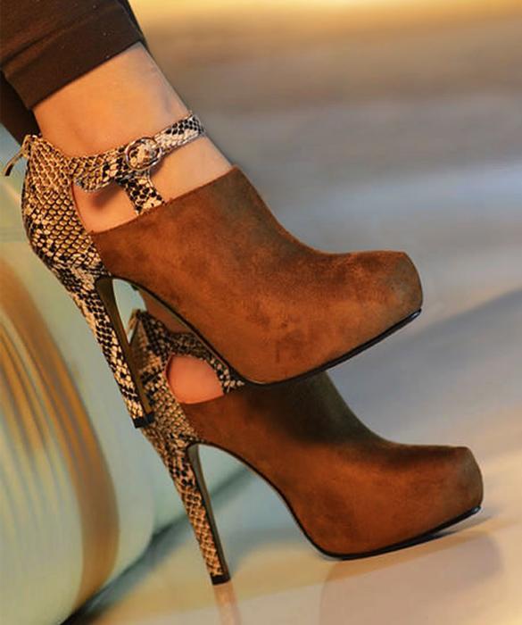 snakeskin booties heel