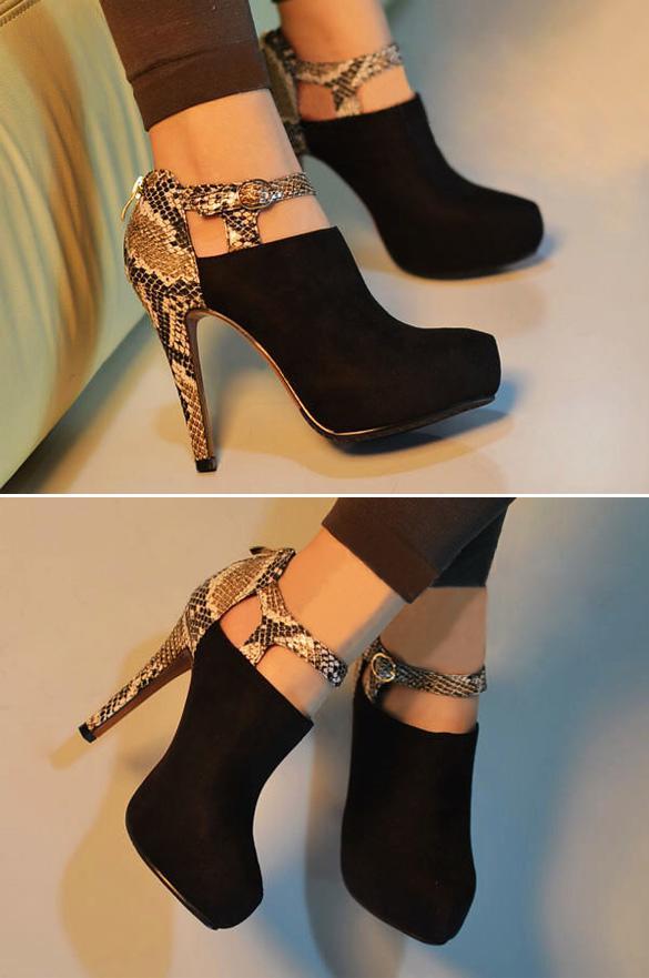 suede snakeskin booties