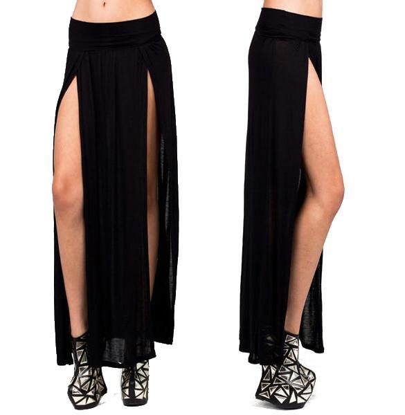 double high slit maxi skirt