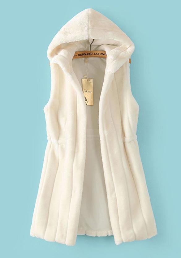 Winter new women's Sleeveless Hooded Slim long Faux Fur vest coat