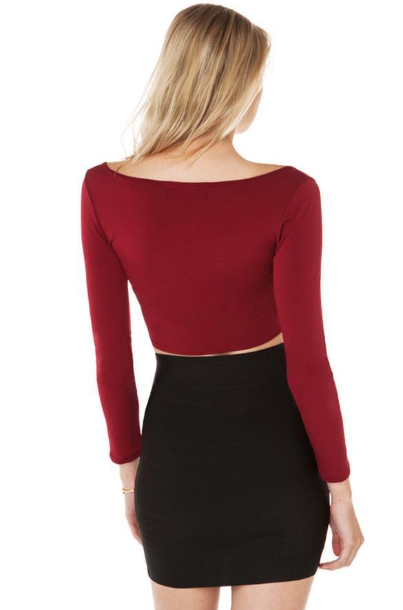 Womens Sexy Tight V Neck T Shirt Crop Tops Blouse Bottoming Shirt Wine