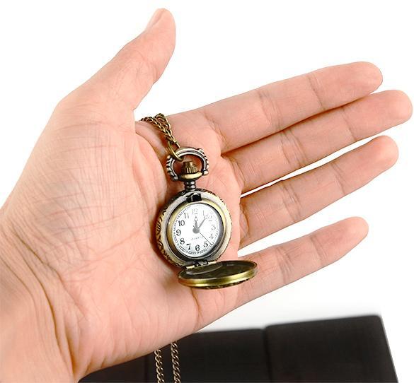 Retro Fishbone Hollow Bronze Steampunk Quartz Necklace Pendant Pocket Watch