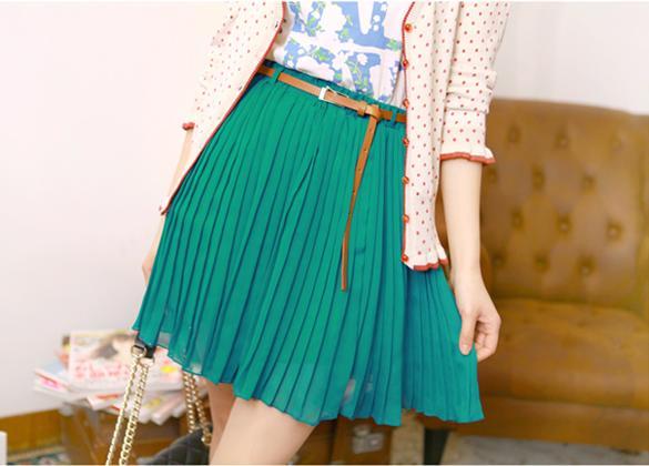 Women Retro Elastic Waist Pleated Double Layer Chiffon Short Mini Skirt Dress