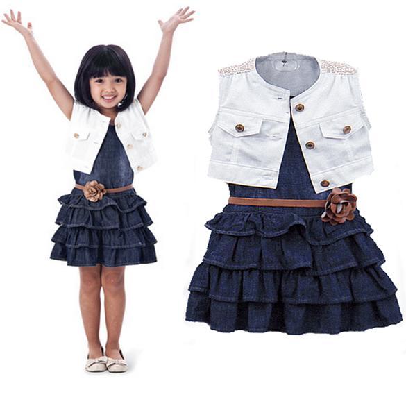 Fashion Toddler Girl Kids Outfit Clothes Coat+ Jean Dress 2 Piece Set