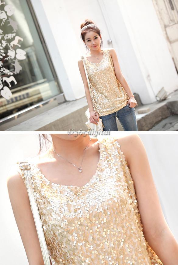 Women Lady Spangle Sequin Glitter Tank Top Vest Sleeveless T Shirt Camisole 35di Ebay 4978