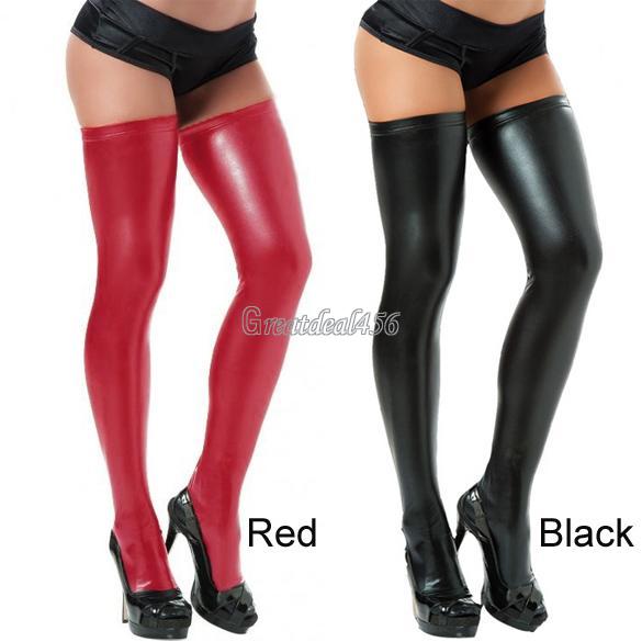 Women Sexy Lingerie Faux Leather Bondage Thigh High Stockings Bodycon Long Socks Ebay 