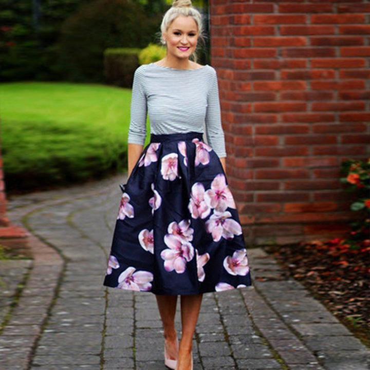high waist a line gown pleated swing midi skirt floral dress wst ebay high waist a line gown pleated swing midi skirt floral dress wst ebay