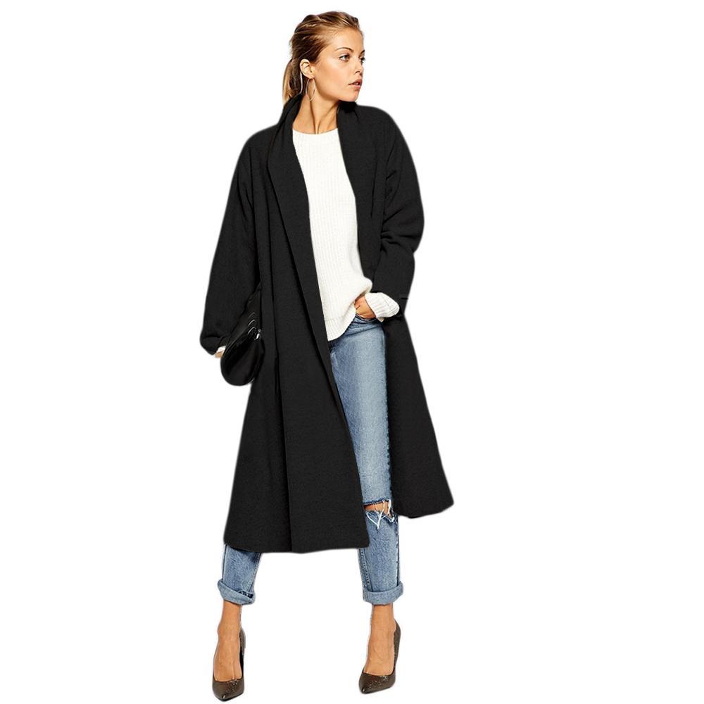 Women Wool Blend Windbreaker Cardigan Calf Length Long ...