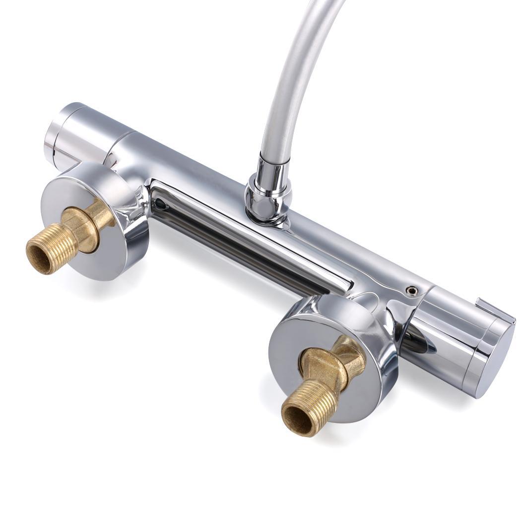 Thermostatic Shower Mixer Rain Kit Round Set Head Valve Chrome Bar