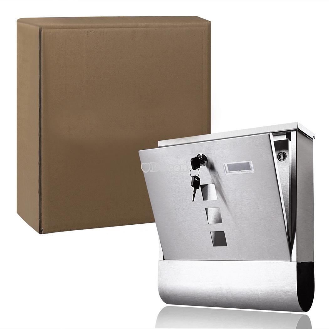 STAINLESS STEEL WALL MOUNTED OUTDOOR MAILBOX NEWSPAPER HOLDER & MAIL