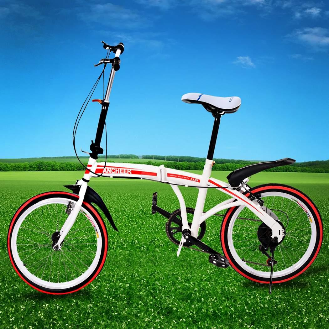 20" Folding Bike 6 Speed Bicycle 26.4-35.4" Seat Tall Storage Red ...