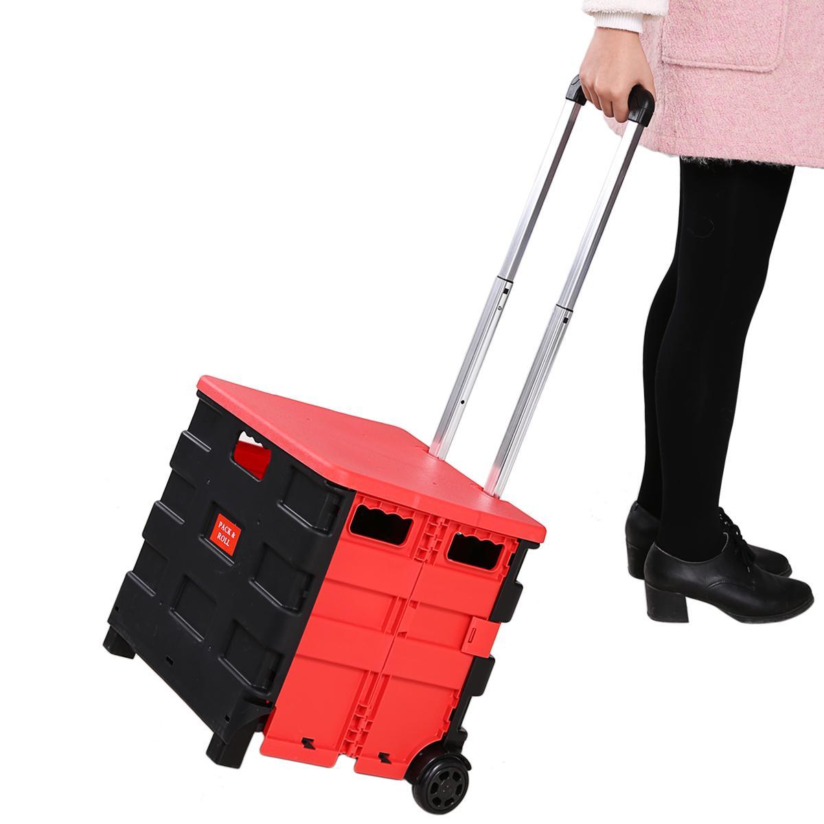 New Portable Folding Shopping Cart with Retractable Handle + Lid + 2