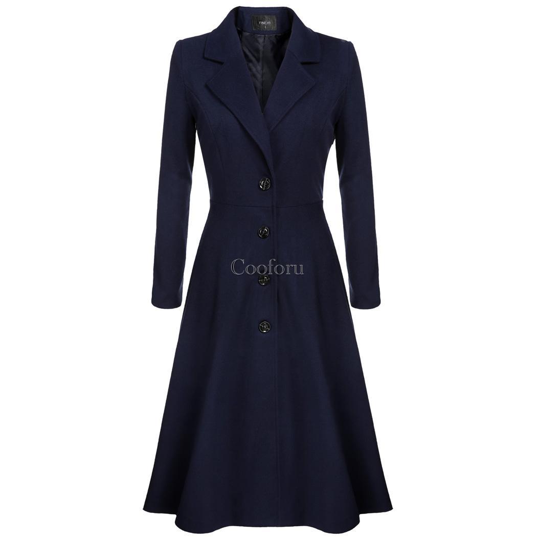 Overcoat Long Trench Coat Women Single Breasted Outerwear Wool Blend Party Co99 
