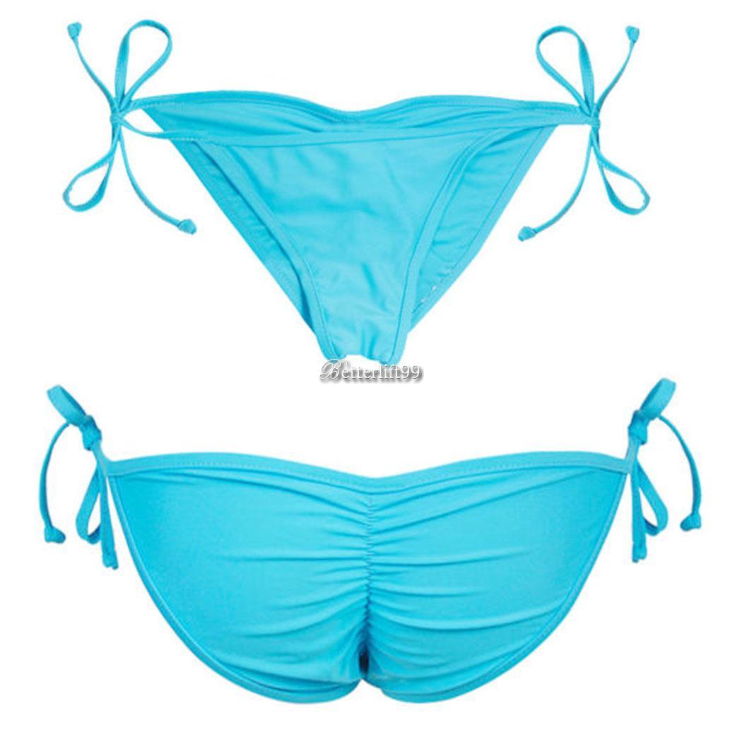 Women Tie Side Swimwear Sexy Scrunch Brazilian Ruched Semi Thong Bikini