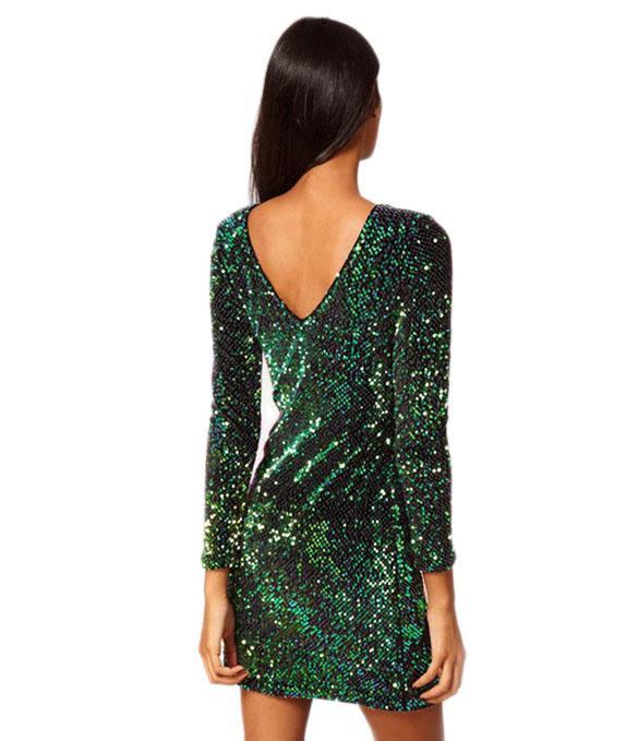 Sexy Ladies Green Sequin Long Sleeve Mini Bodycon Party Club Dress Size S Xxl Ebay