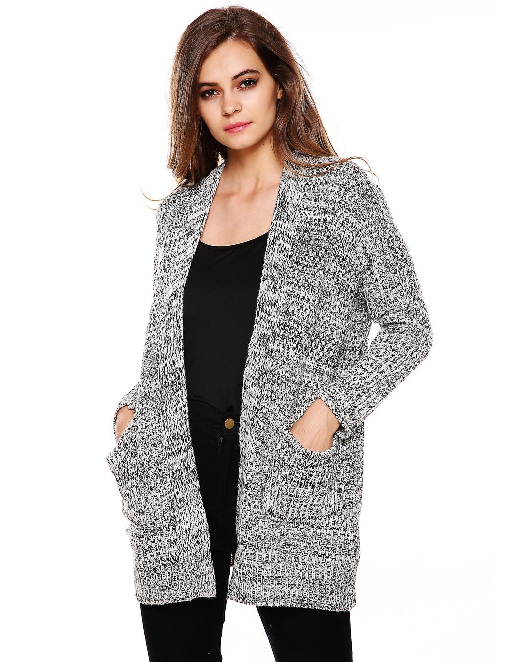 Cardigan Femme Longue En Tricot Finejo Manches Gris Achat Vente