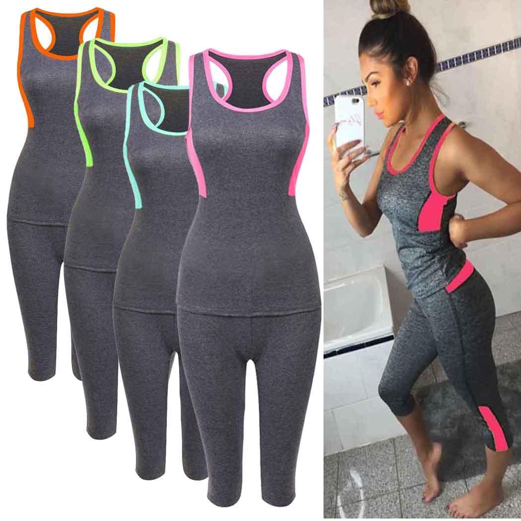 Women Sportswear Yoga Workout Tracksuit Fitness Gym Tank Top /& Capri EFFU