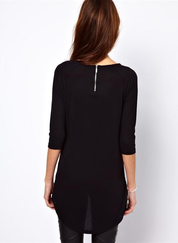 New Women Peacock Tail Printed Asymmetric Hem Back T-Shirt Top Long ...
