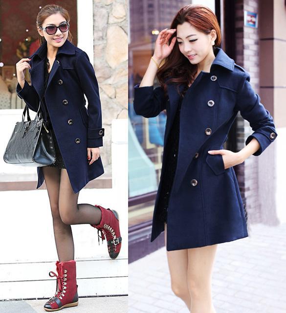 New Double Breasted Womens Lady Trench Winter Coat Peacoat Long Dress ...