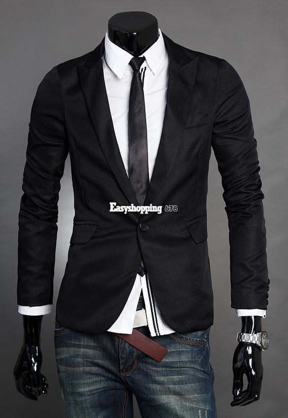 Fashion Men Tops Fit Casual Long Sleeve Stand Collar One Button Suit M ...