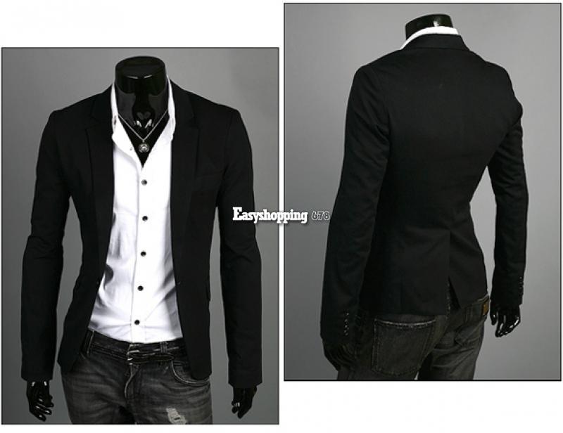 Fashion Men Tops Fit Casual Long Sleeve Stand Collar One Button Suit M ...