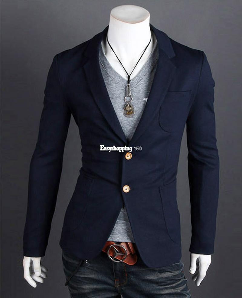 Fashion Men Tops Fit Casual Long Sleeve Stand Collar One Button Suit M ...