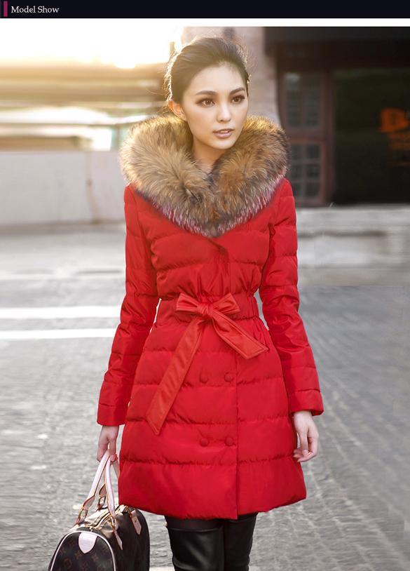 Warm Winter Womens Coat Double Breasted Raccoon Fur Collar Down Jacket ...
