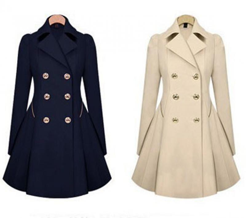 Elegant Long Sleeve Turn-Down Collar Double Breasted Women's Trench ...