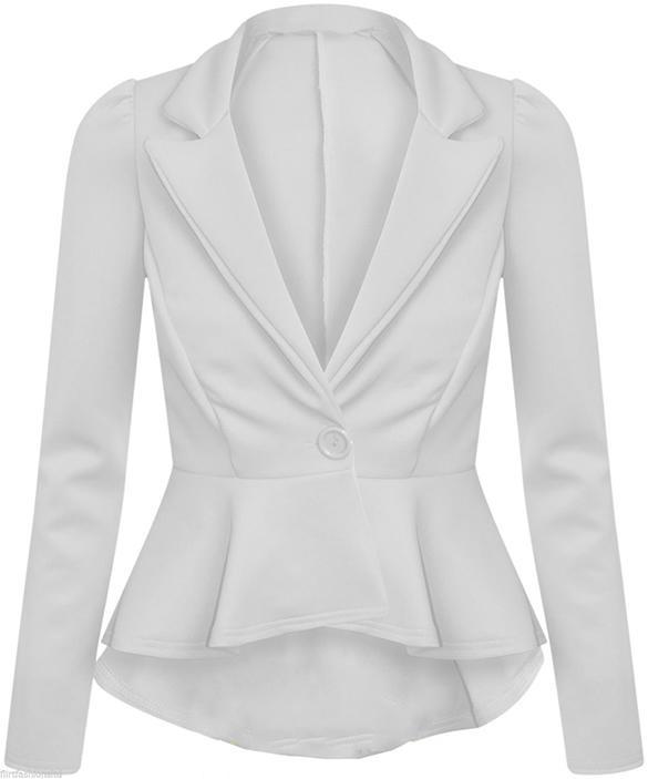 Womens Crop Frill Shift Fitted Peplum Cardigan Blazer Ladies Jacket ...