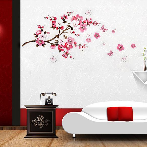 Large Peach Blossom Flower Butterfly Floral Art Decal Wall Sticker Paper Stylish