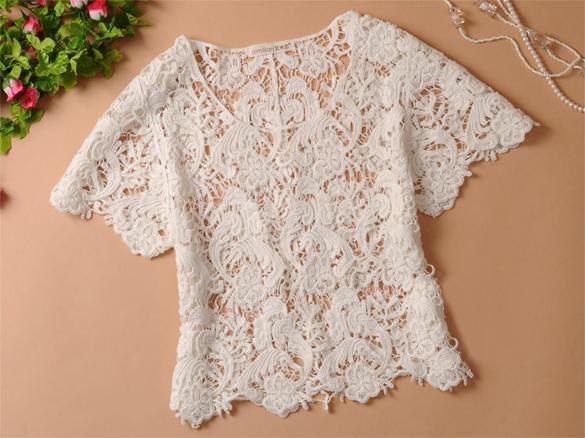 Sexy Lace Crochet Women's Short Sleeve Shirt Embroidery Floral Tops ...