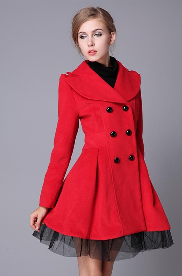 Women Dress Jacket Trench Coat Long Double Breasted Fashion Ruffle ...