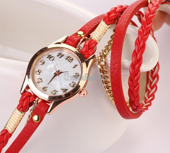 Fashion Women Girl Rhinestone Synthetic Leather Sling Chain Quartz ...