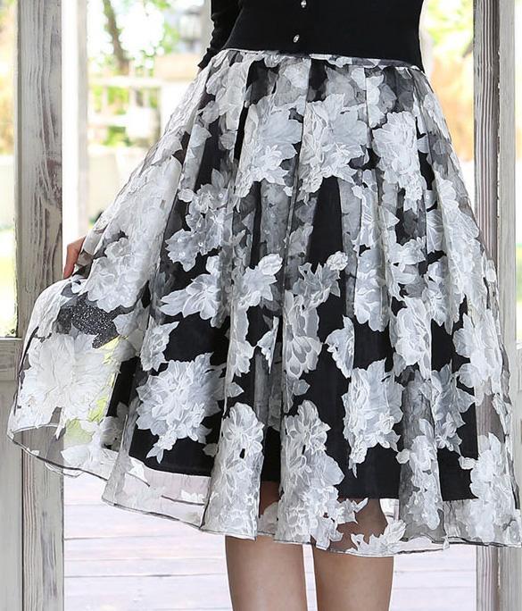 Retro Women Double Layer Pleated Maxi Dress Long High Waist Floral ...