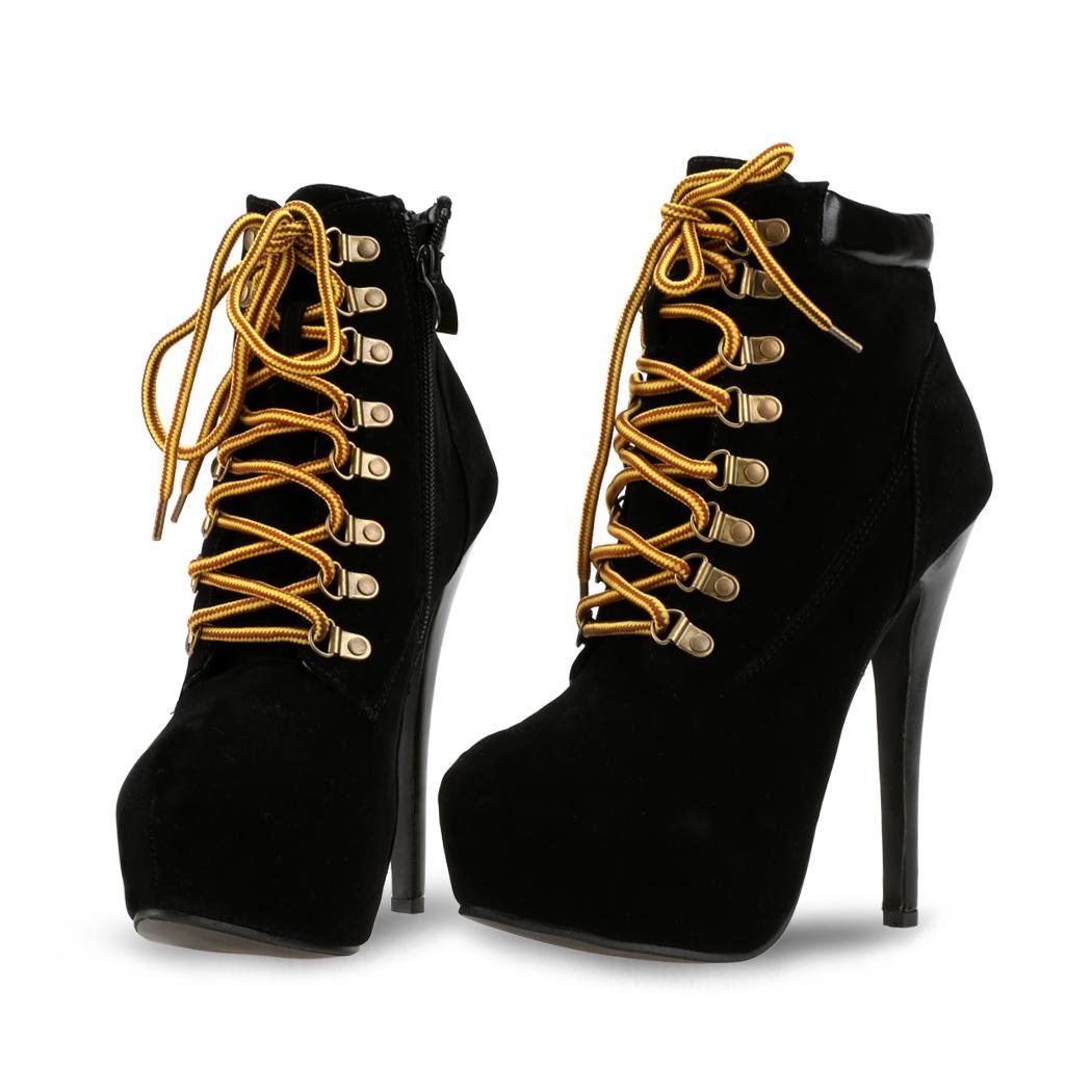 Womens Lace Up High Heel Ankle Boot Booties Stiletto Platform Shoes ...