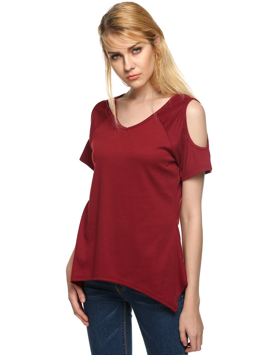 SuperCart Women Casual Off Shoulder Short Sleeve T-shirt (Amy Green ...