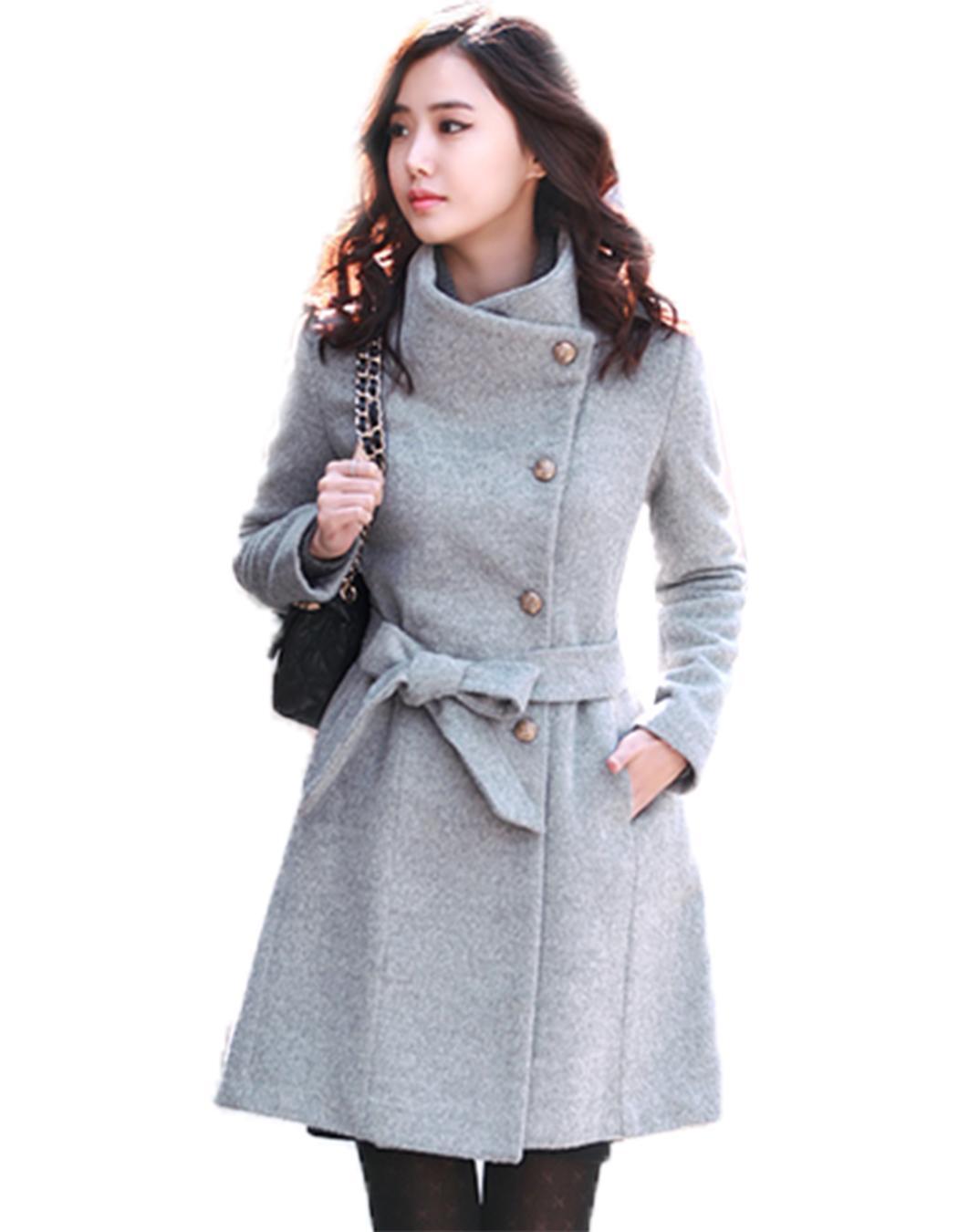 OULIU-Women Plus Size Contrast Open Cardigan Hooded Wool Pea Coat