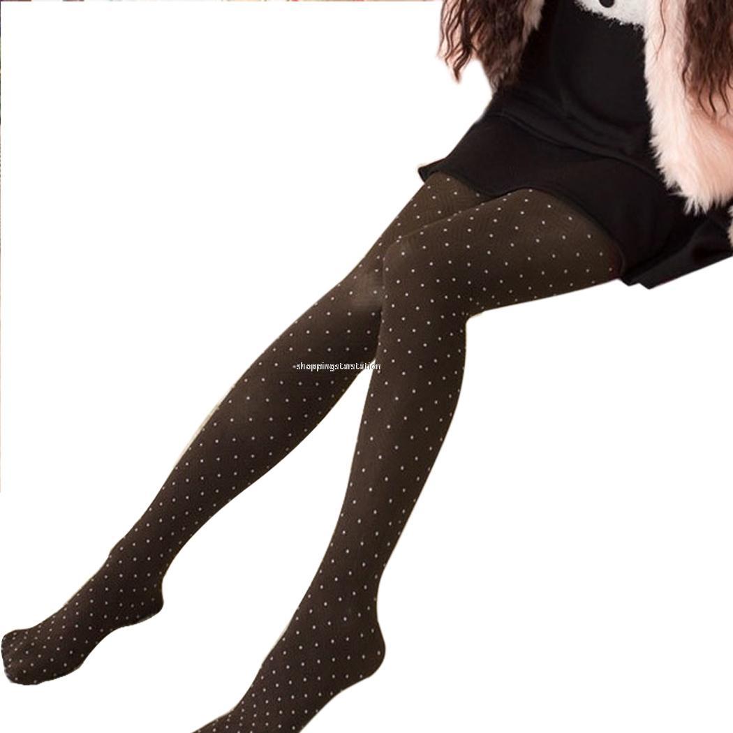 Women Winter Polka Dot Footed Tights Warm Stretch Slim Pants Stockings ...