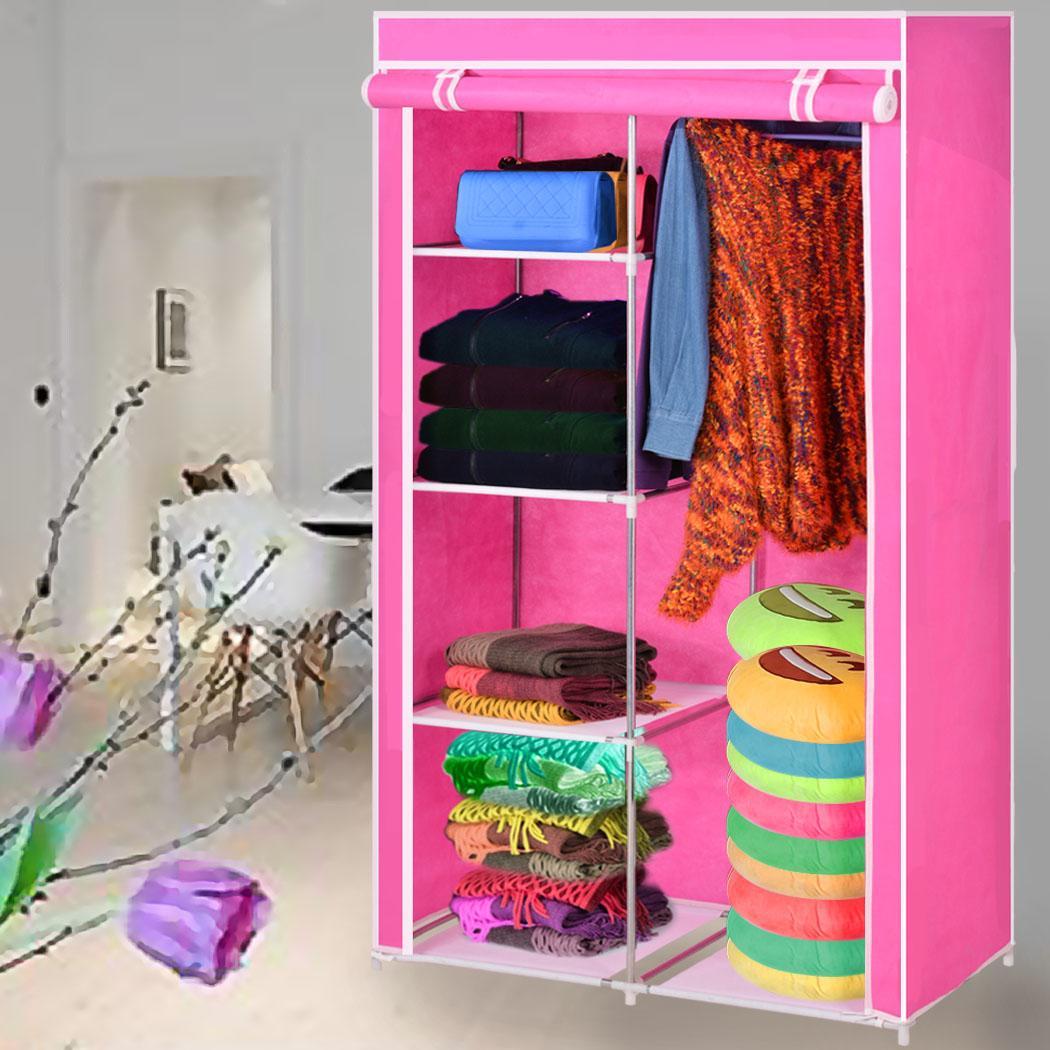 Home DIY Portable Closet Storage Organizer Wardrobe Clothes Rack With ...