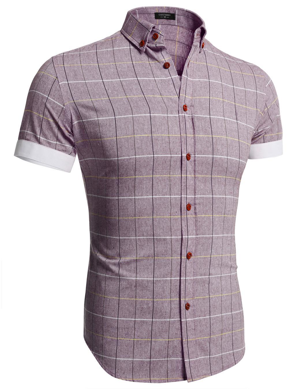 Men COOFANDY Dress shirts Shirts Tops Casual Short Sleeve Button Down ...