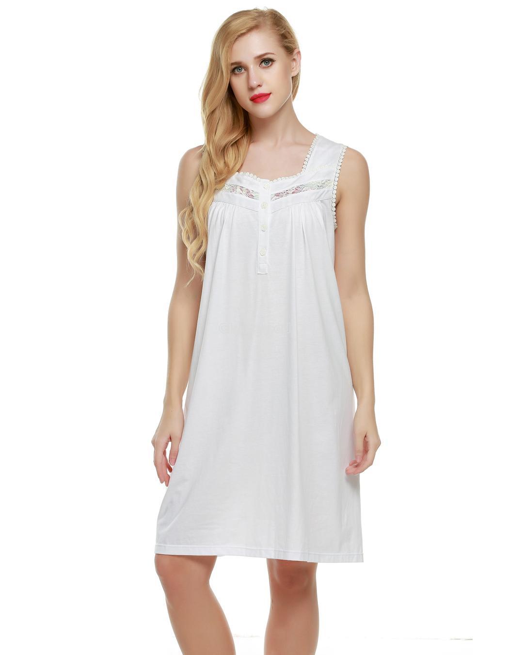 Women Sleepwear Sleeveless Summer Square Neck Short Nightgown ...