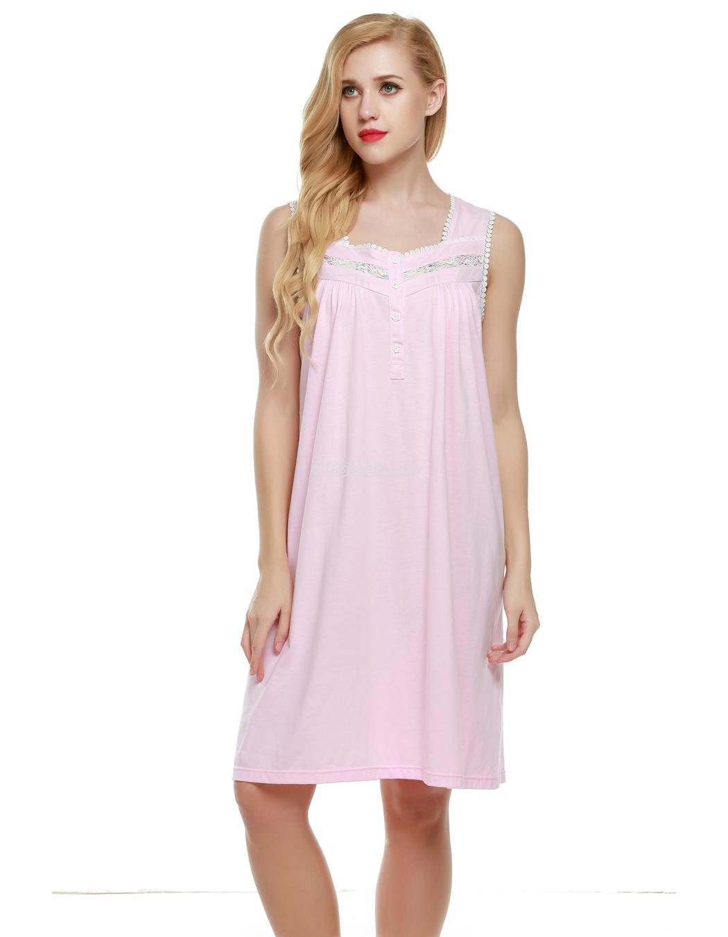 Women Sleepwear Sleeveless Summer Square Neck Short Nightgown ...