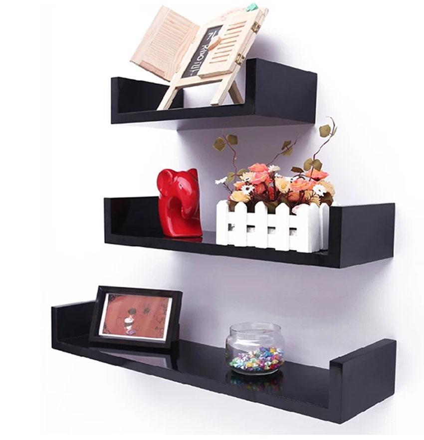 Details About Top 2018 Floating Shelves U Walnut Finish Set Of 3 Shelf Modern Home Decor