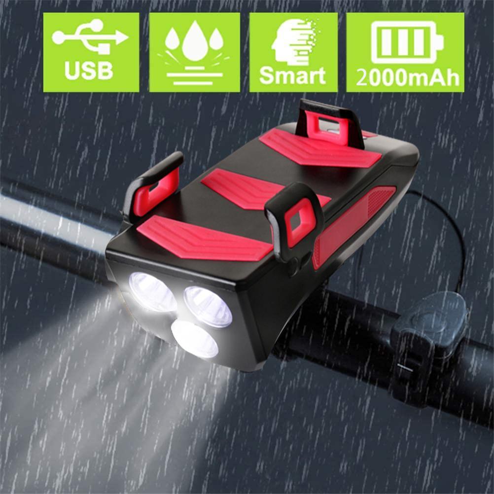 Telefonhalter 4 in 1 Wasserdicht Fahrradlicht mit Fahrradhupe Power Bank NEU