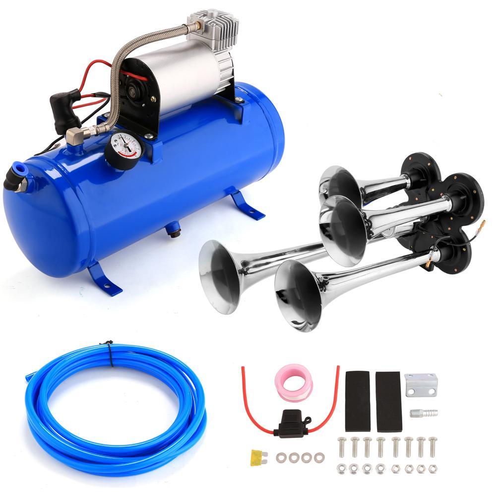 Package Content: 1 x 4-Trumpet Train Air Horn and Compressor Kit