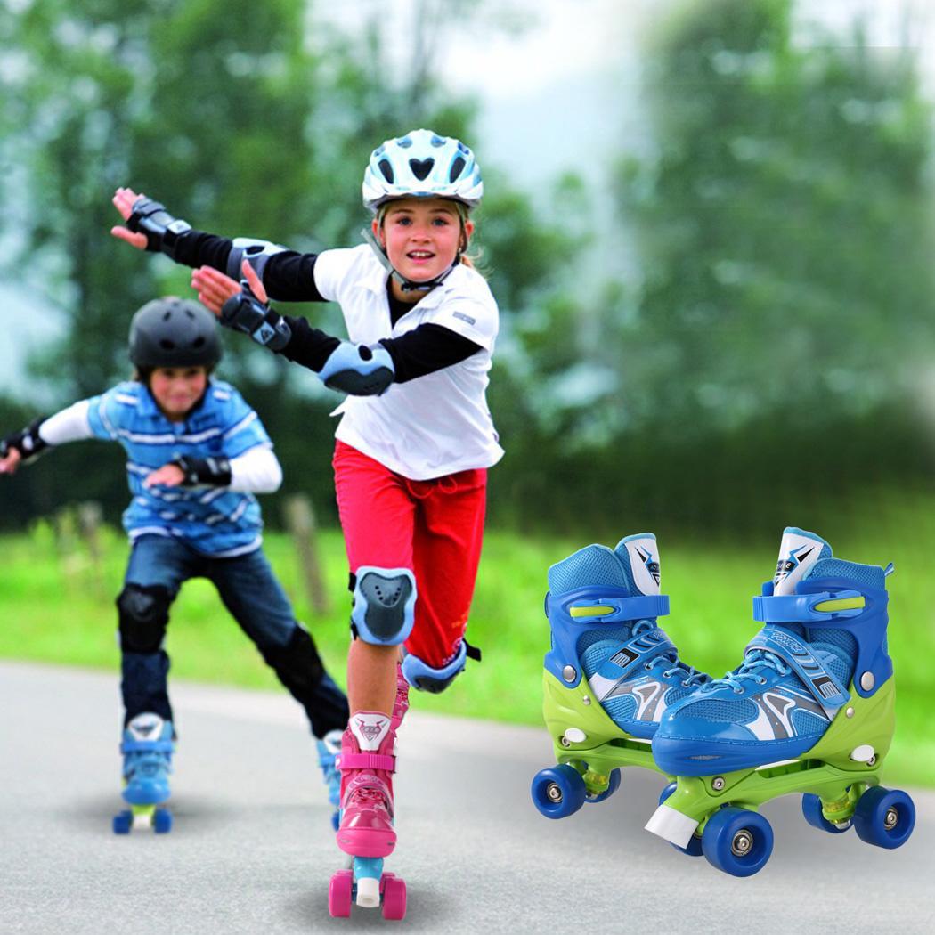 Children Kids Roller Skates Adjustable Double Row Inline Skate W/ 4