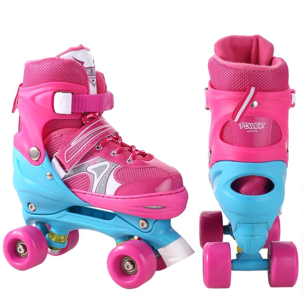 Children Kids Roller Skates Adjustable Double Row Inline Skate W/ 4