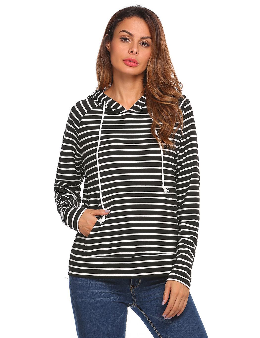 Women Long Sleeve Patchwork Pullover Hooded Hoodie Sweatshirt with EH7E