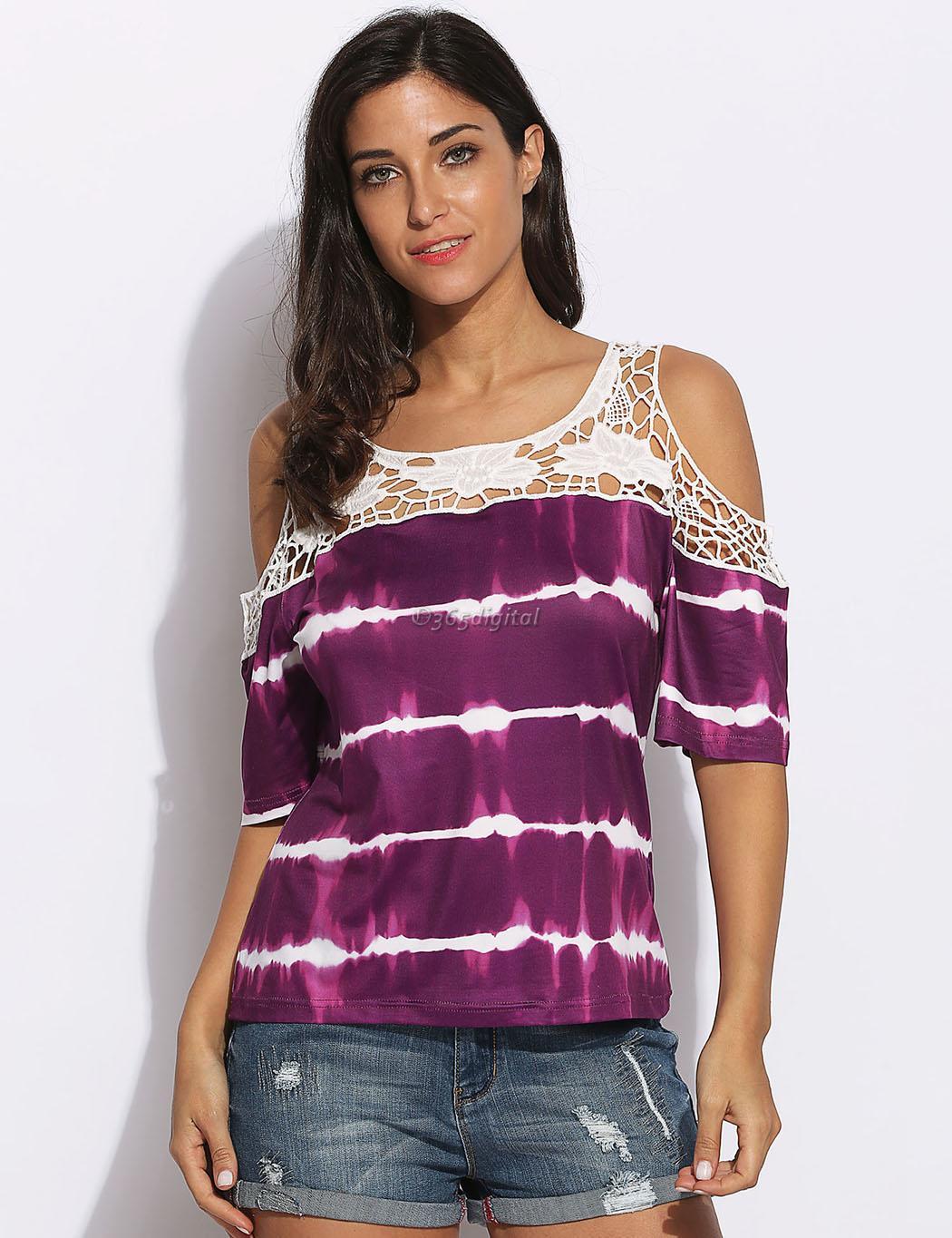 Purple Cold Shoulder Half Chiffon Top Cold Shoulder Half Sleeve Top ...